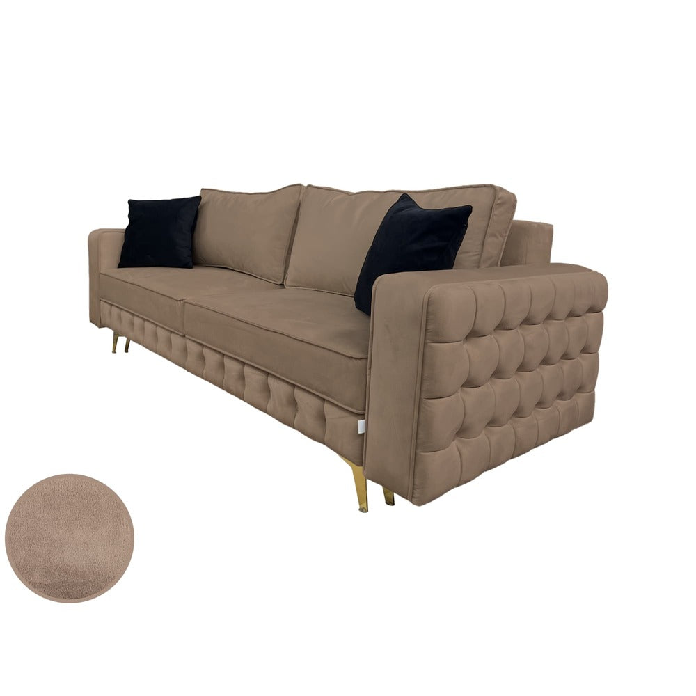 Canapea extensibilă SIENNA DIN CATIFEA, cu ladă de depozitare, 230x90x85 cm