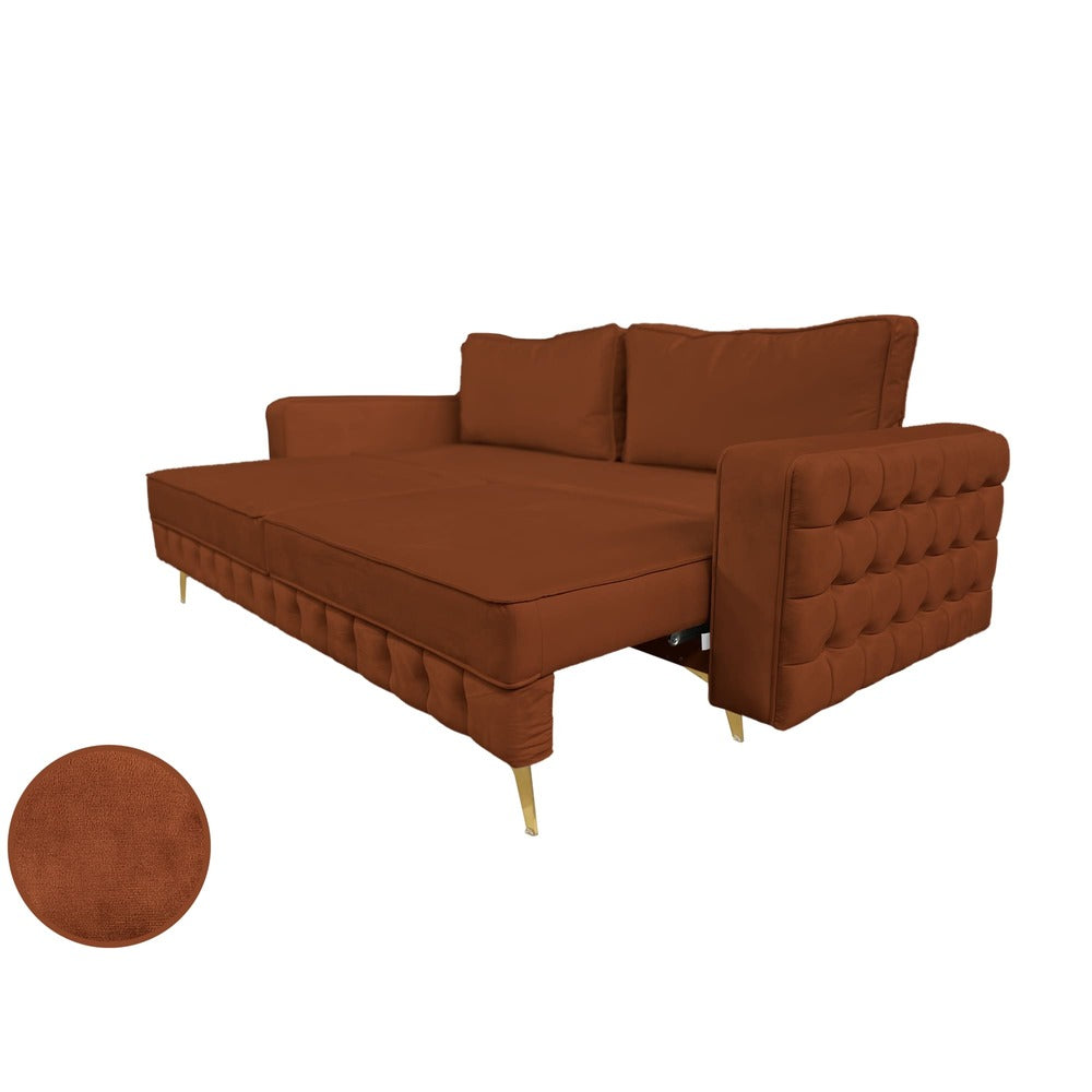 Canapea extensibilă SIENNA DIN CATIFEA, cu ladă de depozitare, 230x90x85 cm