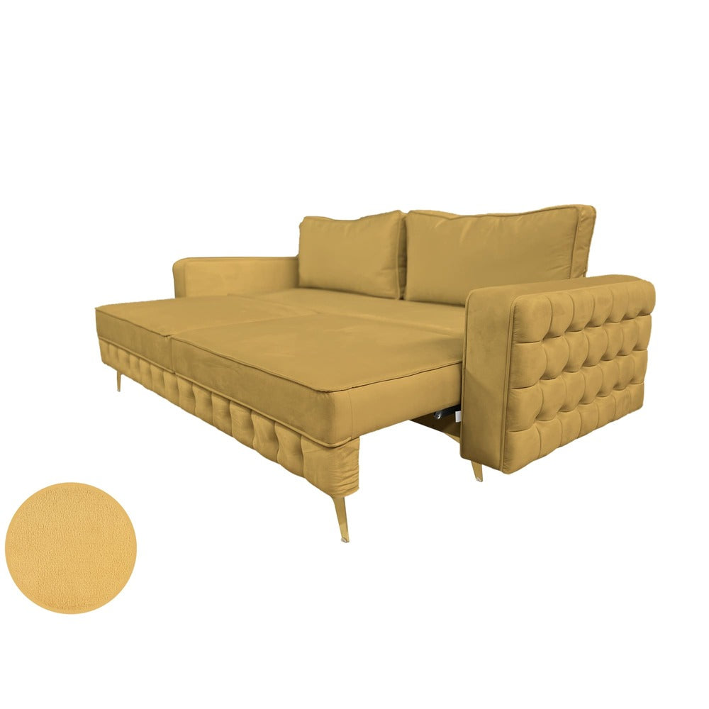 Canapea extensibilă SIENNA DIN CATIFEA, cu ladă de depozitare, 230x90x85 cm