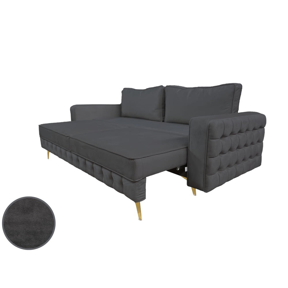 Canapea extensibilă SIENNA DIN CATIFEA, cu ladă de depozitare, 230x90x85 cm