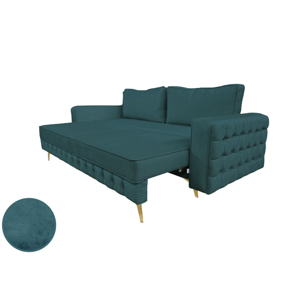 Canapea extensibilă SIENNA DIN CATIFEA, cu ladă de depozitare, 230x90x85 cm