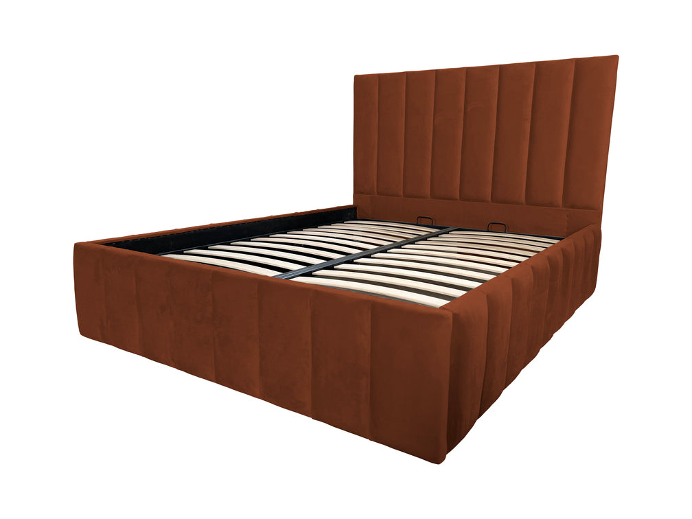 Pat dublu tapițat INES PRIME cu spațiu de depozitare și somieră rabatabilă