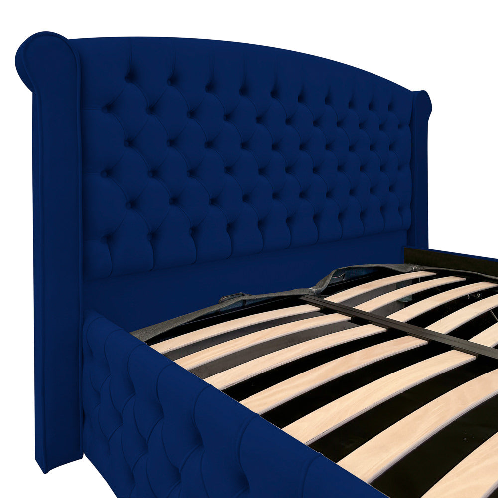 Pat dublu tapițat MATTEO PRIME cu spațiu de depozitare și somieră rabatabilă